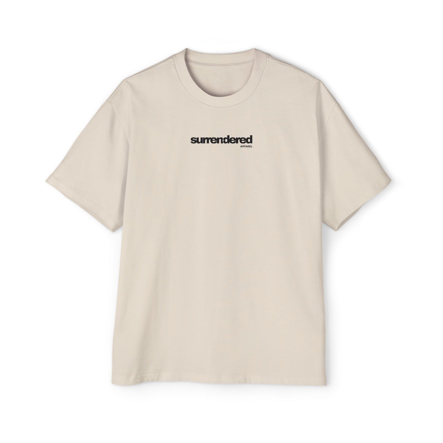 Cream Surrendered Apparel shirt. Surrendered apparel logo written across chest in black. Oversized style for a comfy fit