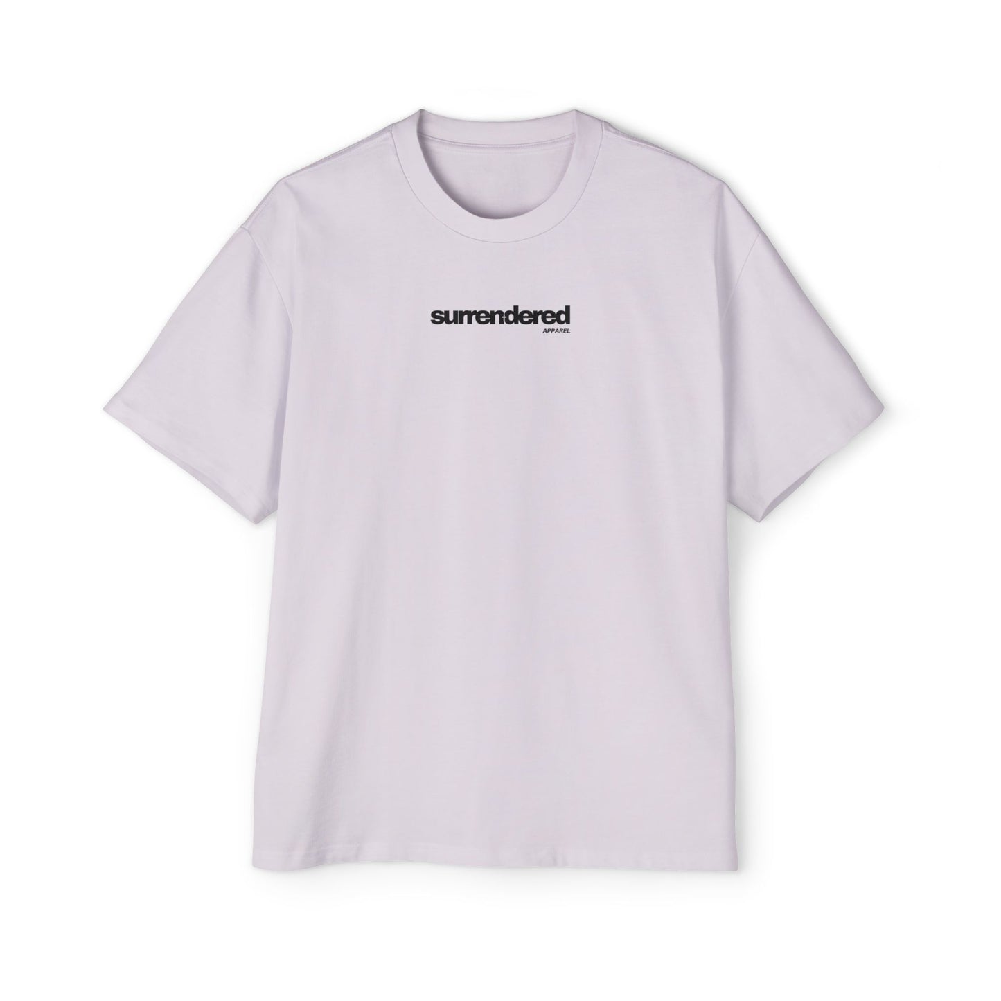 Lavender Surrendered Apparel shirt. Surrendered apparel logo written across chest in black. Oversized style for a comfy fit