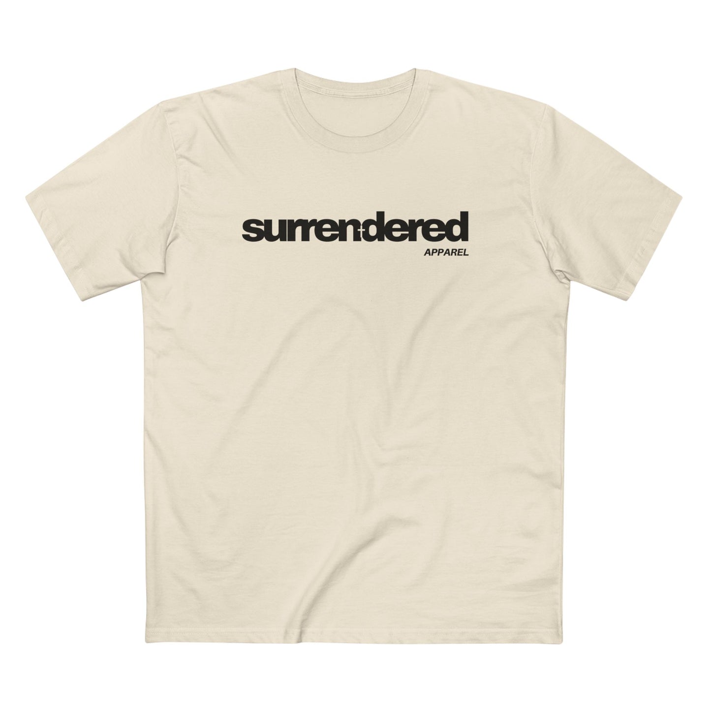 Surrendered Apparel cream Christian T-shirt featuring Surrendered apparel logo in black. 