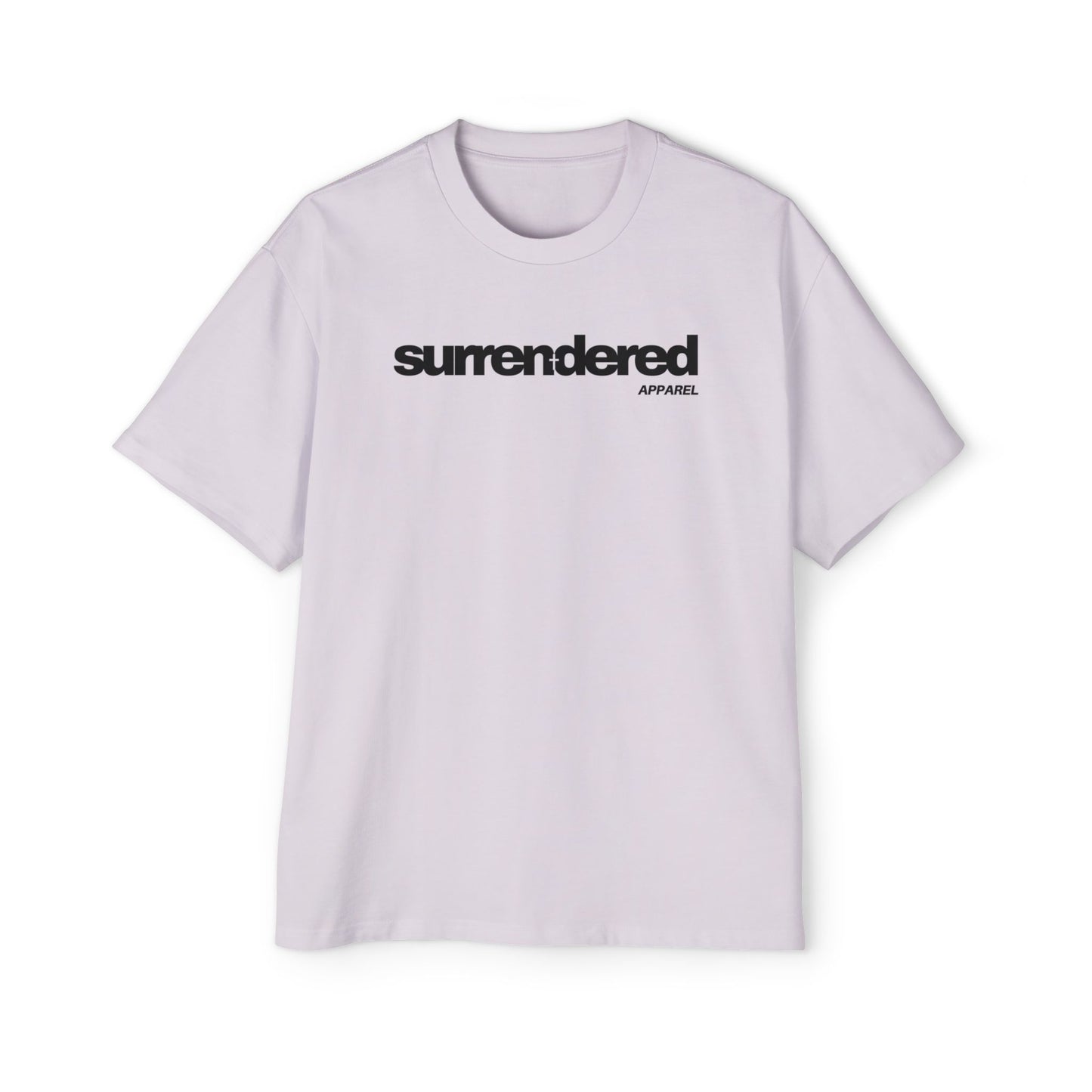 Lavender Surrendered Apparel shirt. Surrendered apparel logo written across chest in black. Oversized style for a comfy fit