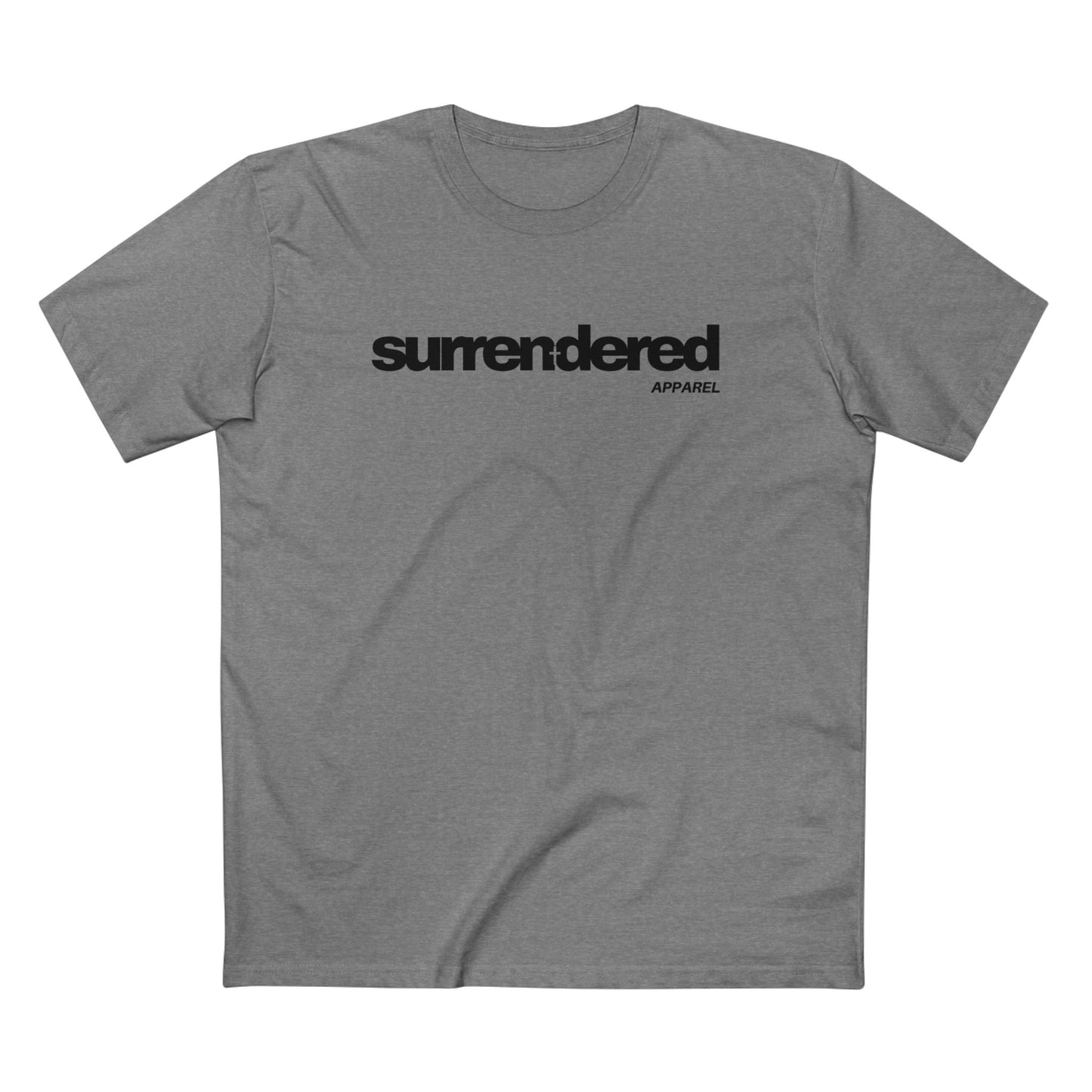 Surrendered Apparel grey Christian T-shirt featuring Surrendered apparel logo in black. 