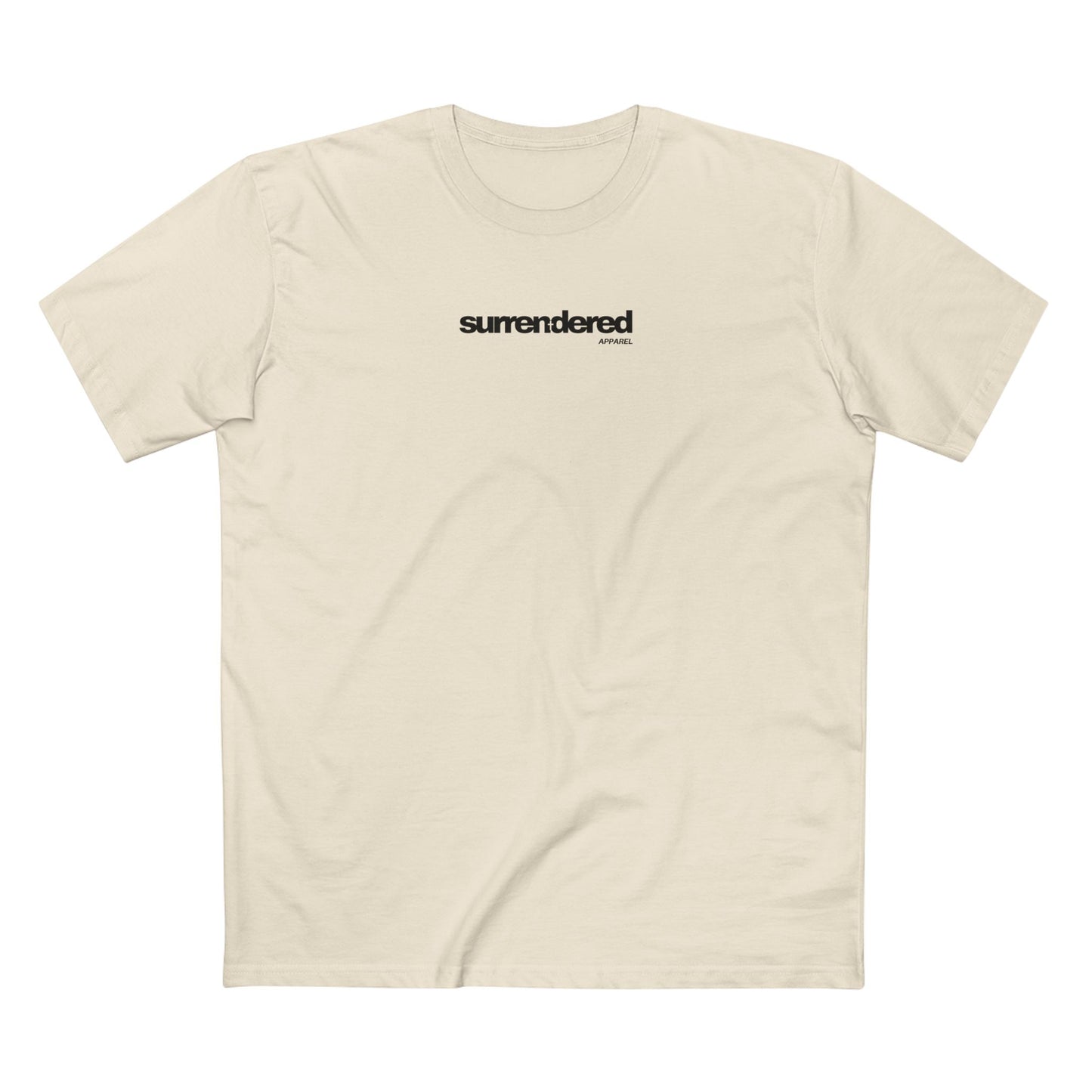 Surrendered Apparel cream Christian T-shirt featuring the Surrendered apparel logo in black